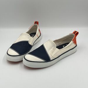 Sperry Slip On Sneakers Navy White Orange Canvas Womens Size 8
